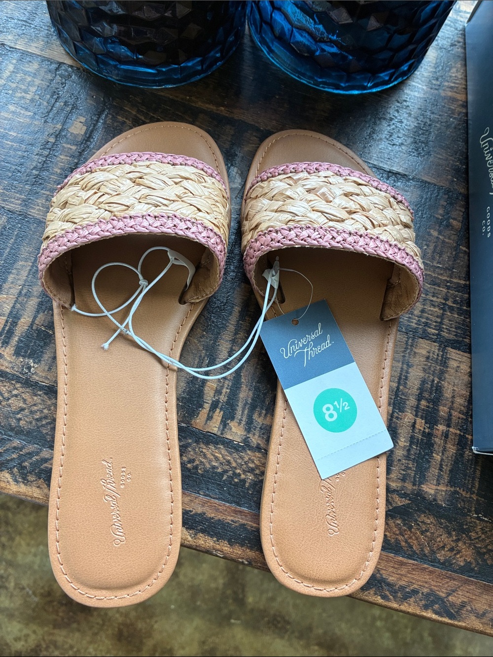 Universal Thread Woven Slide Sandals in Natural with Pink Trim - Size 8½
